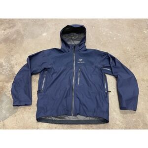 Arc'teryx Vintage Jacket Mens L Blue Gore Tex Hooded Waterproof Ski Shell Canada